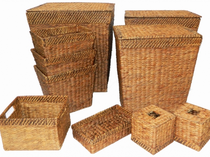 Premium Water Hyacinth & Rattan Laundry Basket Set - 10-Piece Sustainable Storage Solutions